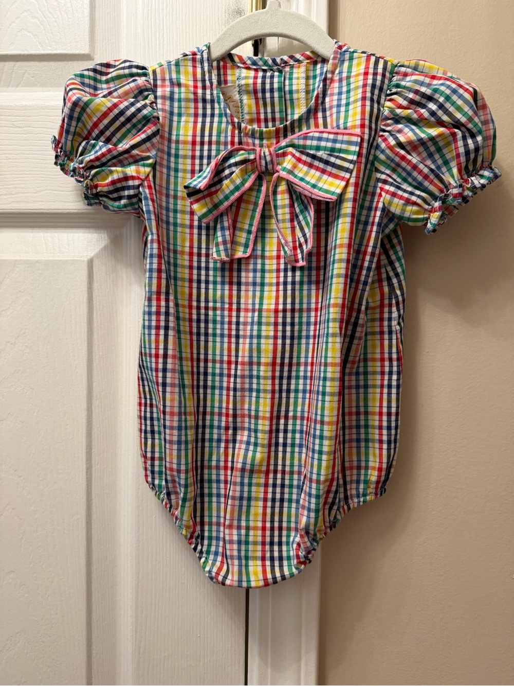 The Beaufort Bonnet Company Rainbow Plaid Bow One-Piece